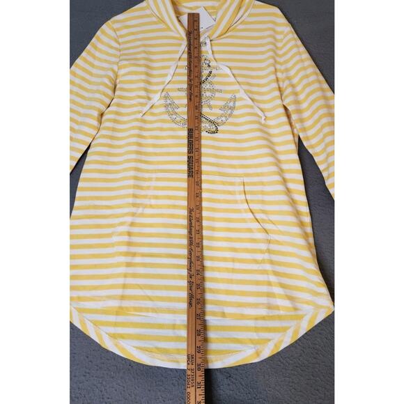 Quacker Factory Nautical Tunic Top Womens S Yellow White Sequins Anchor Beach - Picture 2 of 7